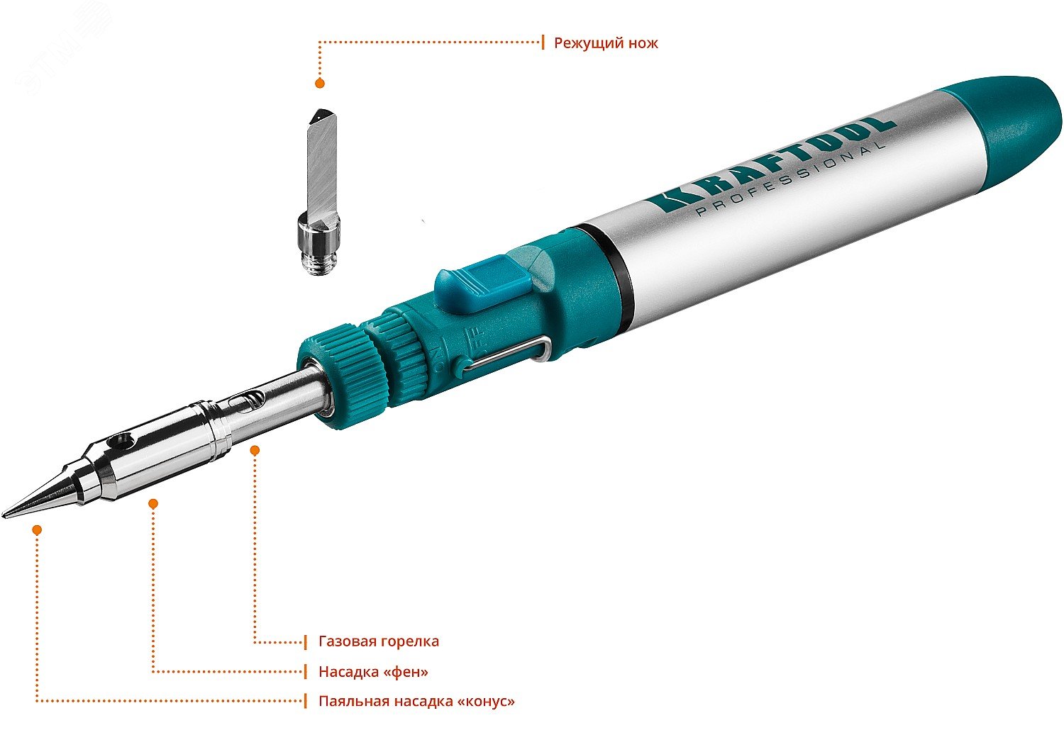 Газовый паяльник SolderPro 70A, набор 3-в-1, 30-70 Вт, горелка, фен, 1300°С 55504-H3 KRAFTOOL - превью 3