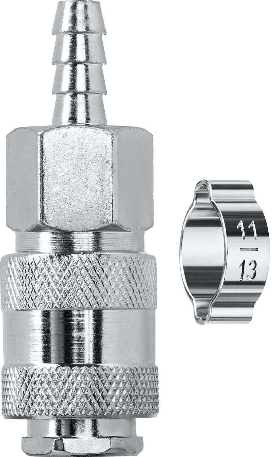 Переходник штуцер ''елочка'' 8 мм - рапид муфта, с хомутом