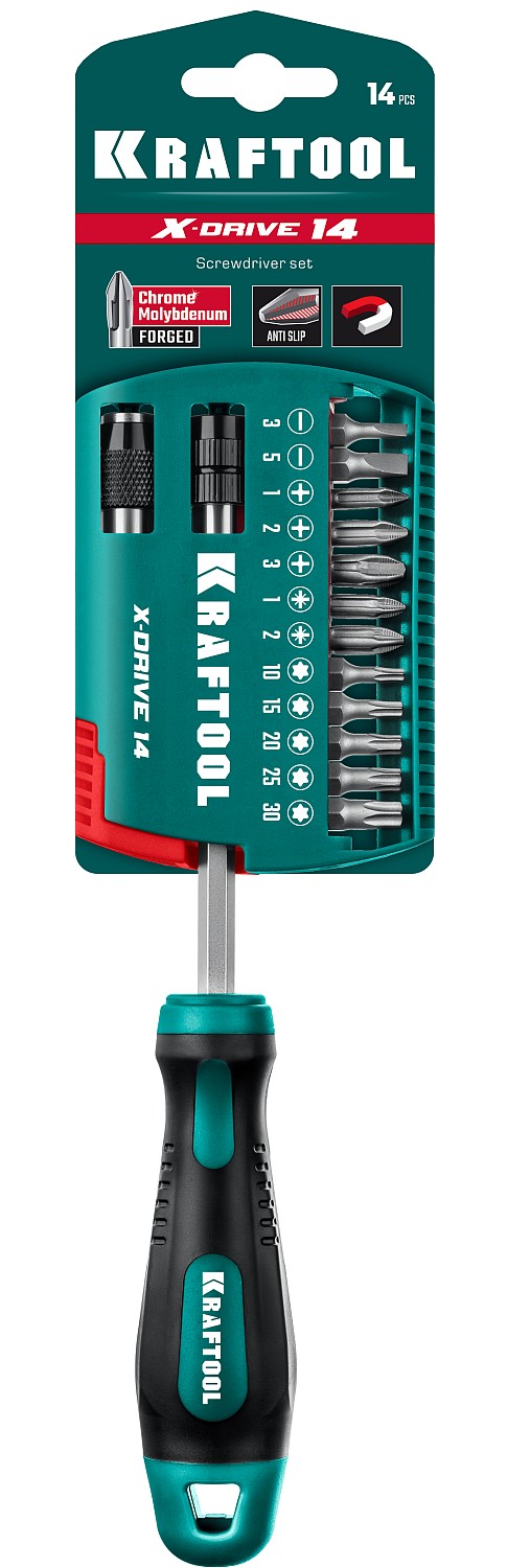 Набор: отвертка-битодержатель с насадками 14 шт X-Drive-14
