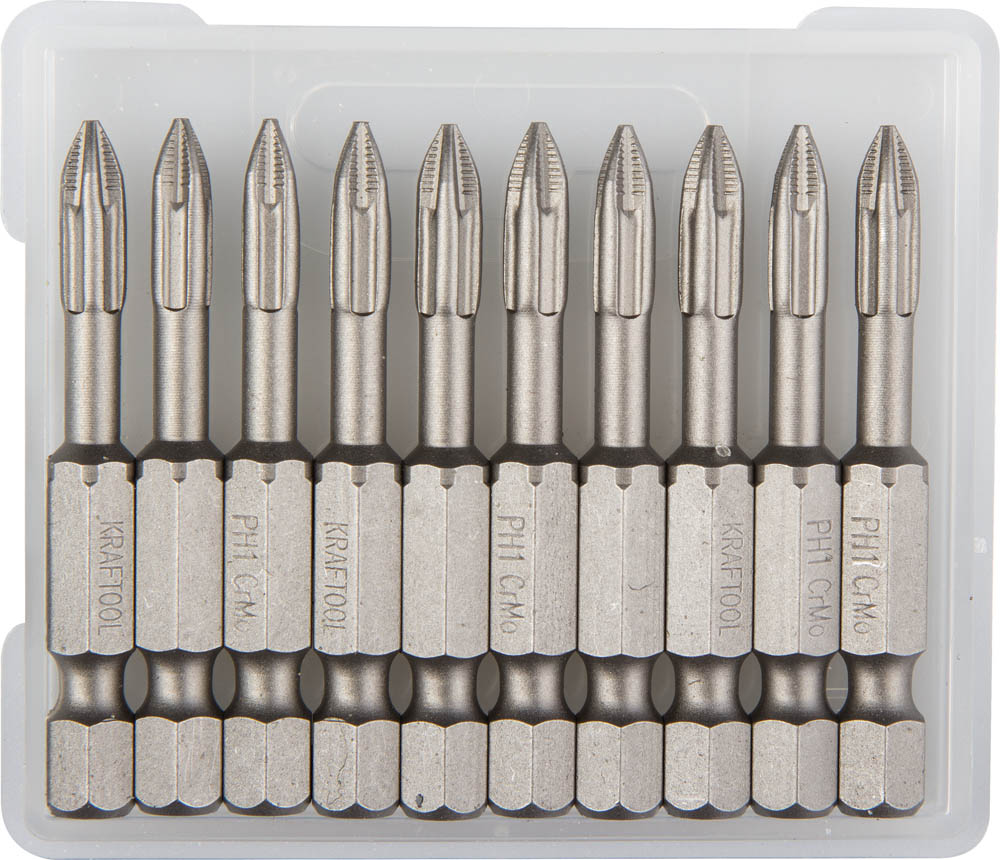 Биты ''X-DRIVE'' торсионные кованые, обточенные, , Cr-Mo сталь, тип хвостовика E 1/4'', PH1, 50мм, 10шт