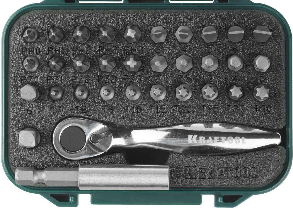 Набор бит ''EXPERT''с мини трещоткой 1/4'', , 33 предмета