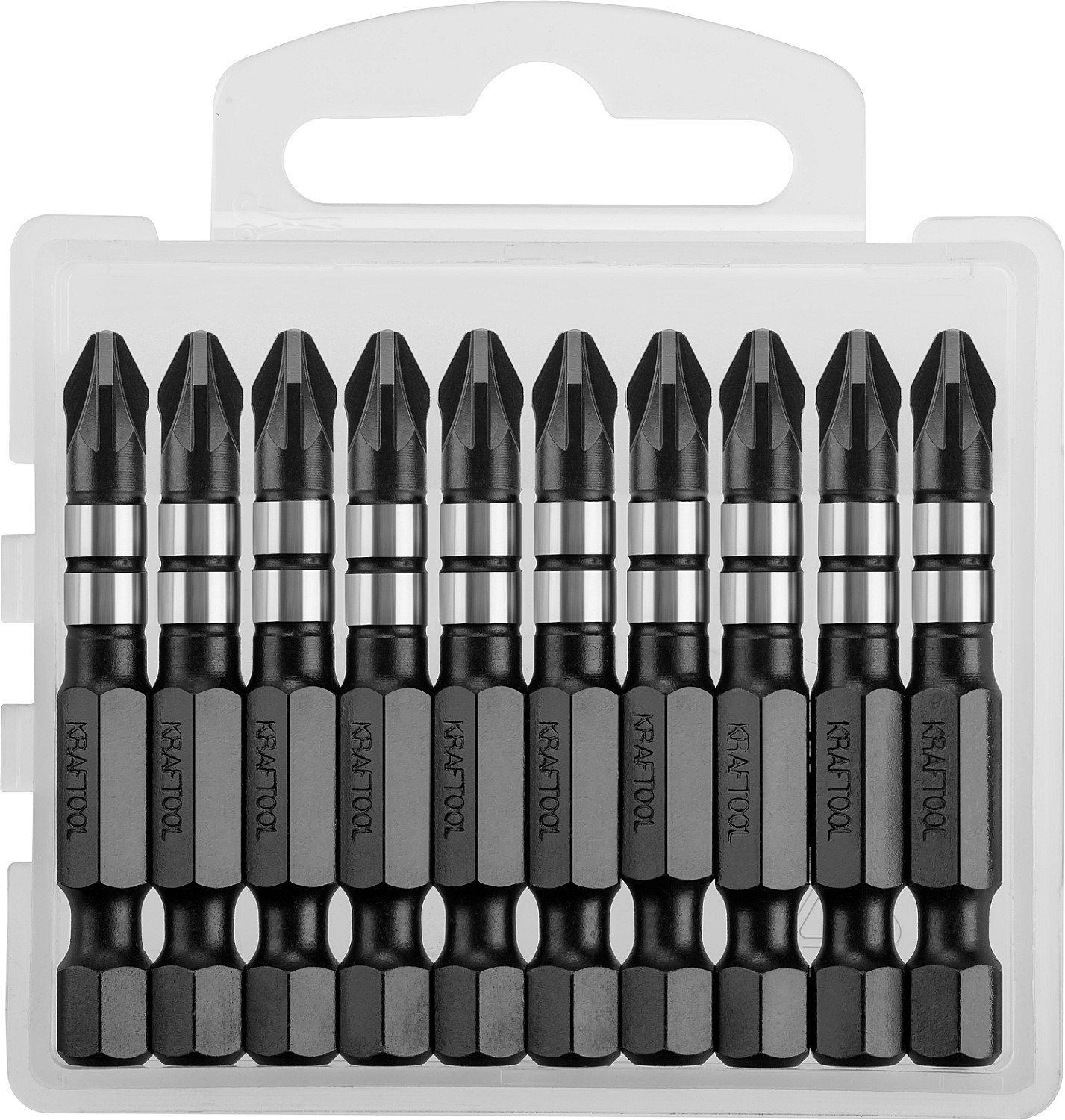 Биты Impact Pro, Pozidriv, тип хвостовика E 1/4'', PZ2, 50мм, 10шт, в пластиковом боксе