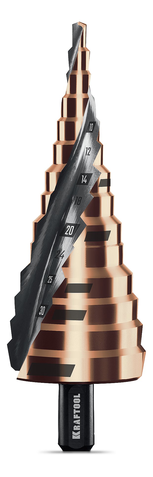 Сверло ступенчатое, азотирование, винтовая спираль, COBALT 4-39мм, 14 ступеней