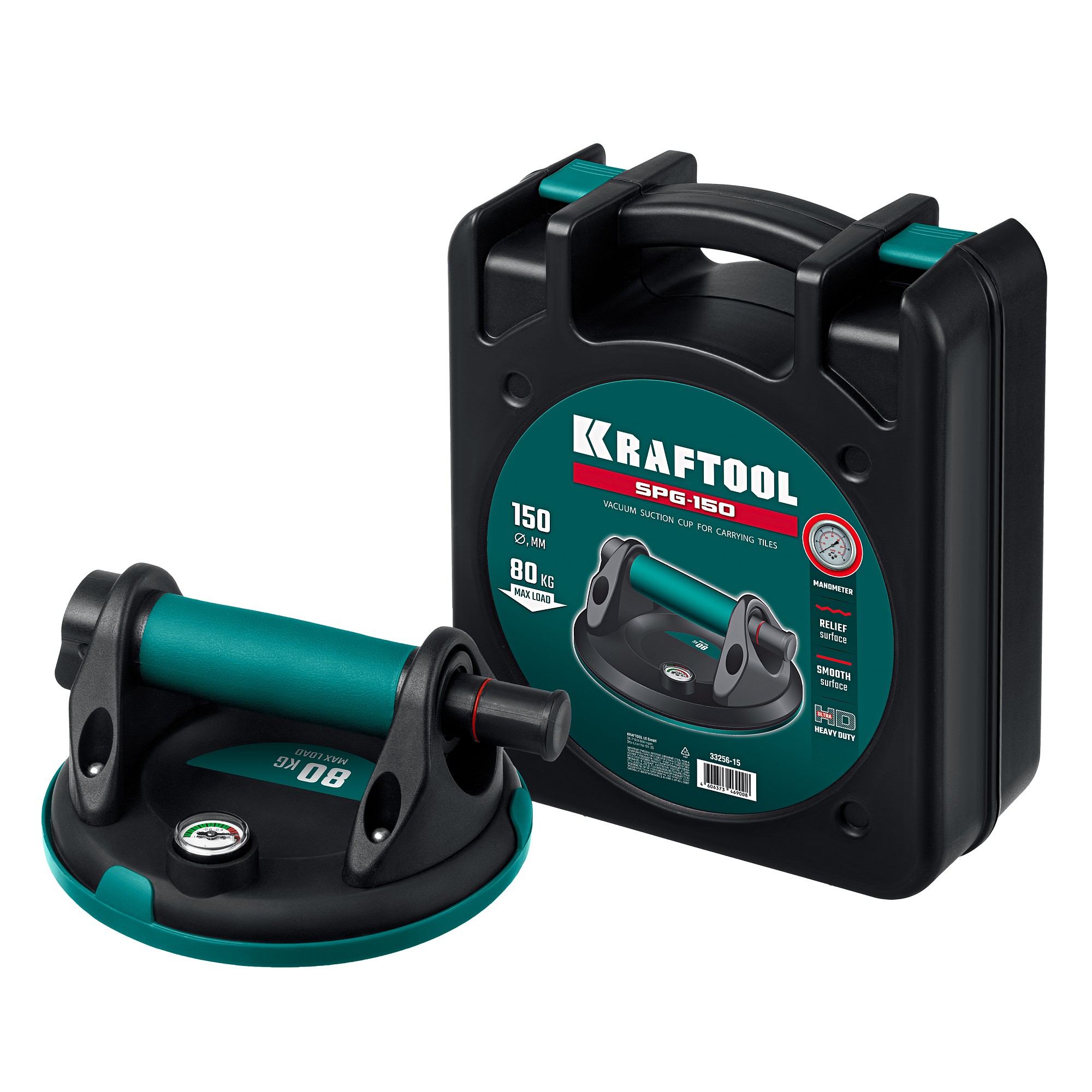 Присоска вакуумная с манометром, SPG-150, 80 кг, 150 мм