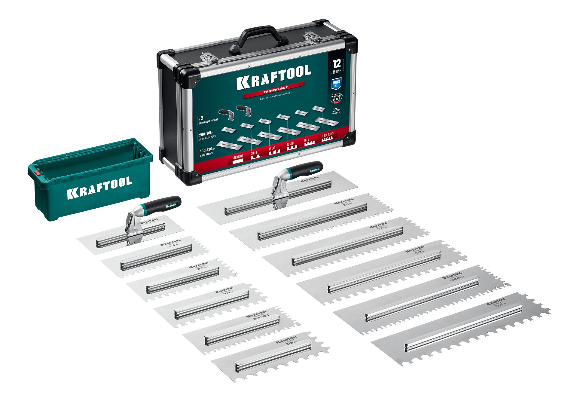 Набор нержавеющих гребенок со сменной 2к ручкой, в пластиковом кейсе, 280х115 мм, 6шт - 480х130 мм, 6шт