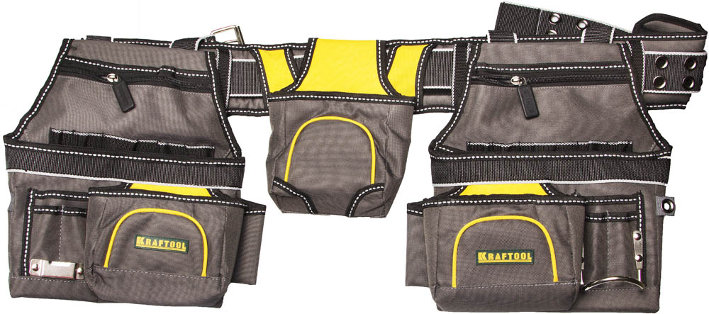 Пояс монтажника ''INDUSTRIE'', 2 подвесных подсумка, 20 карманов, 2 петли для крепления молотка и рулетки