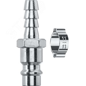 Изображение товара Переходник штуцер ''елочка'' 8 мм - рапид штуцер, с хомутом (шт)