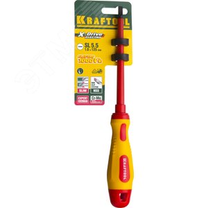 Отвертка , высоковольтная, Cr-Mo-V стержень, двухкомпонент. маслобензостойкая рукоятка, SL, 5,5х125мм - фото 2