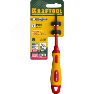 Отвертка , высоковольтная, Cr-Mo-V стержень, двухкомпонент. маслобензостойкая рукоятка, PH №0, 60мм - фото 2