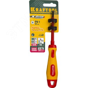 Отвертка , высоковольтная, Cr-Mo-V стержень, двухкомпонент. маслобензостойкая рукоятка, PH №1, 80мм - фото 2