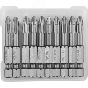 Изображение товара Биты ''X-DRIVE'' торсионные кованые, обточенные, , Cr-Mo сталь, тип хвостовика E 1/4'', PH2, 50мм, 10шт (набор)