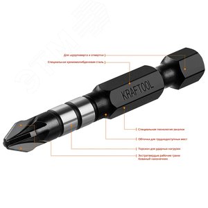 Биты Impact Pro, Pozidriv, тип хвостовика E 1/4'', PZ2, 50мм, 10шт, в пластиковом боксе - фото 4