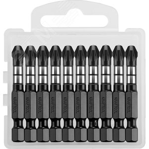 Биты Impact Pro, Pozidriv, тип хвостовика E 1/4'', PZ3, 50мм, 10шт, в пластиковом боксе - фото 1