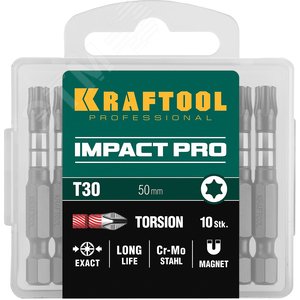 Биты Impact Pro, TORX, тип хвостовика E 1/4'', TX30, 50мм, 10шт, в пластиковом боксе - фото 2