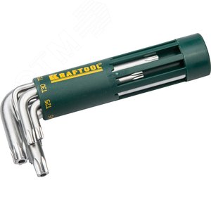 Изображение товара Набор : Ключи имбусовые короткие, Cr-Mo сталь, держатель-рукоятка, TORX Hole, T10-T50, 8 пред (набор)