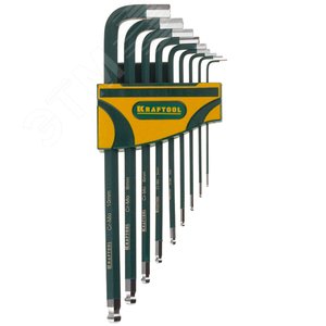 Изображение товара Набор ключей имбусовых ''INDUSTRIE'' длинные,шарик,Cr-Mo сталь(S2),хром покрыт с противоск напыл,HEX1,5-10мм,9шт (шт)