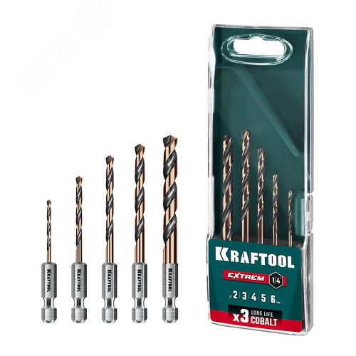 "Набор сверл по металлу для винтовёртов и шуруповертов IMPACT READY, НЕХ-1/4"", 5 шт" - фото 1