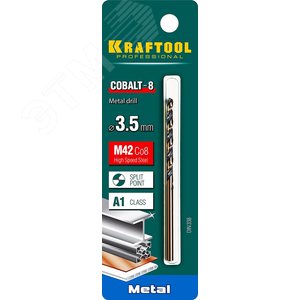 Сверло по металлу COBALT 3.5х70мм, HSS-Co(8%) , сталь М42(S2-10-1-8) - фото 2