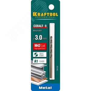 Сверло по металлу COBALT 3х61мм, HSS-Co(8%) , сталь М42(S2-10-1-8) - фото 2