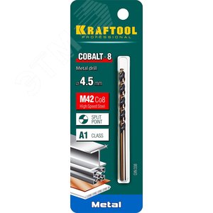 Сверло по металлу COBALT 4.5х80мм, HSS-Co(8%) , сталь М42(S2-10-1-8) - фото 2