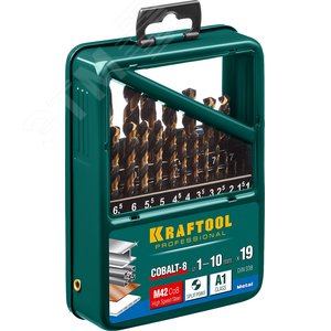 Набор сверл по металлу COBALT 19шт(1-10мм), HSS-Co(8%), сталь М42(S2-10-1-8) - фото 2