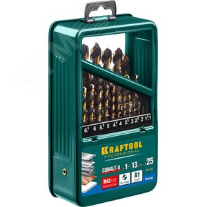 Набор сверл по металлу COBALT 25шт(1-13мм), HSS-Co(8%) , сталь М42(S2-10-1-8) - фото 2