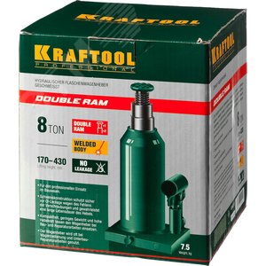Двухштоковый бутылочный домкрат с увеличенным подъемом DOUBLE RAM 8т 170-430мм - фото 2