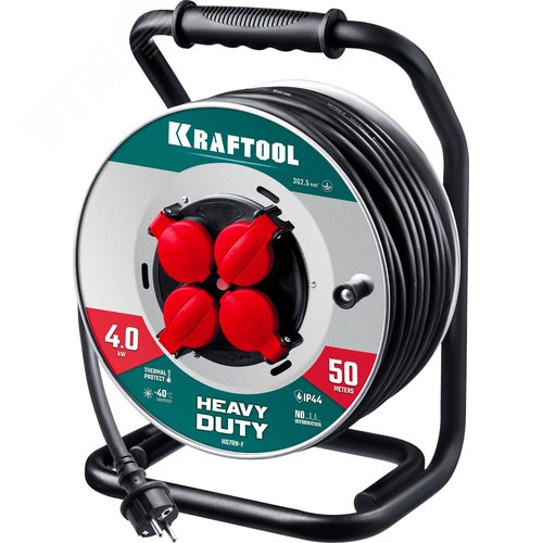 Изображение товара Удлинитель силовой на стальной катушке HEAVY DUTY, КГ 3х2.5 50м 4000Вт IP44 (шт)