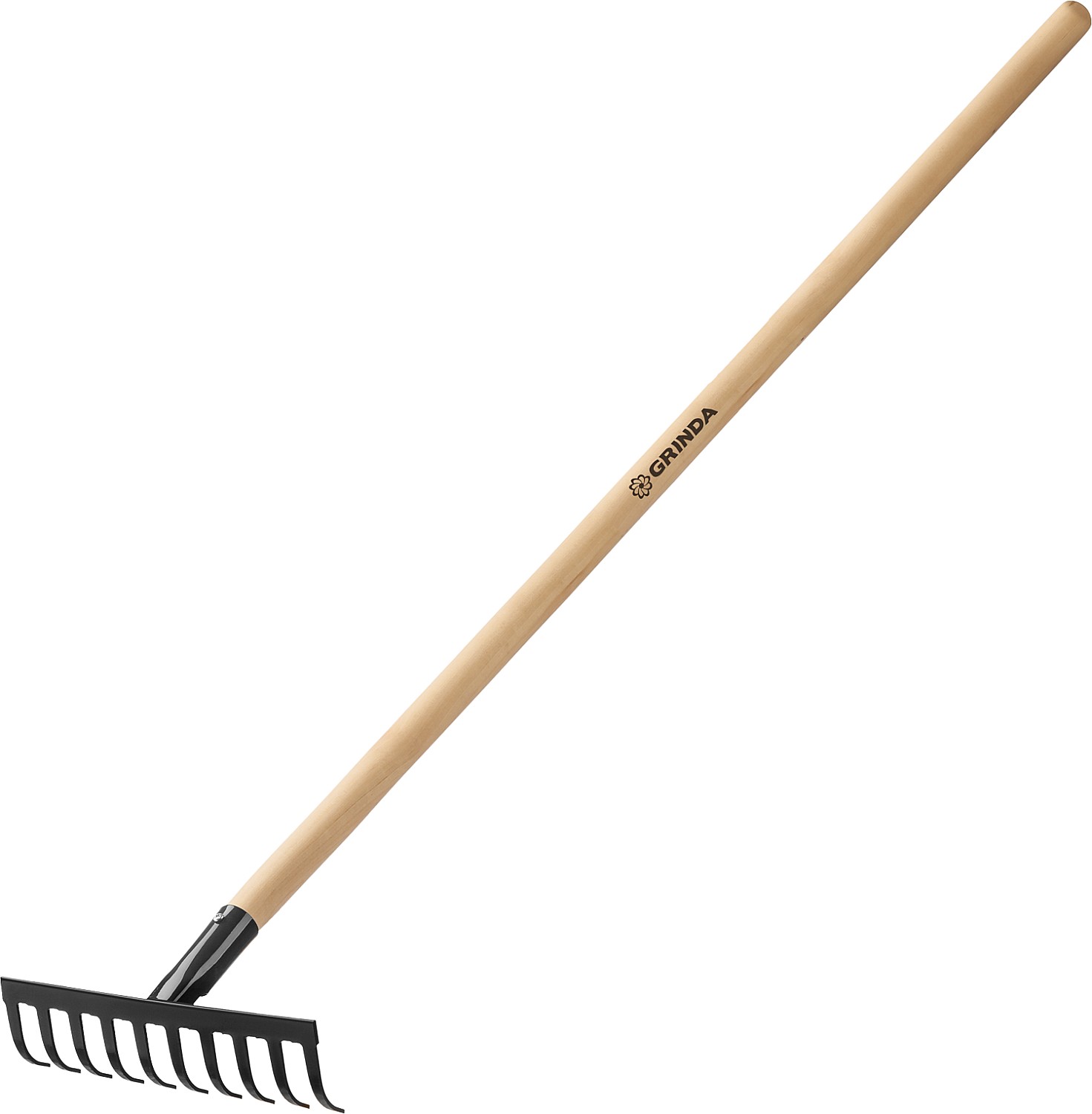 Грабли садовые 260х80х1300 мм, 10 прямых зубьев, с деревянным черенком