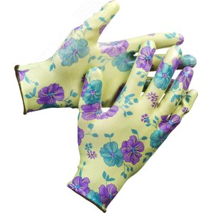 Изображение товара Перчатки садовые, прозрачное нитриловое покрытие, размер S-M, зеленые (пар)