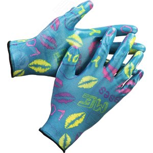 Изображение товара Перчатки садовые, прозрачное нитриловое покрытие, размер L-XL, синие (пар)