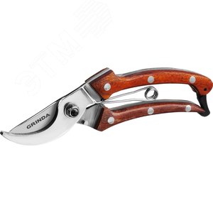 Плоскостной цельнокованый компактный секатор из нержавеющей стали с деревянными рукоятками 195 мм PR - фото 2