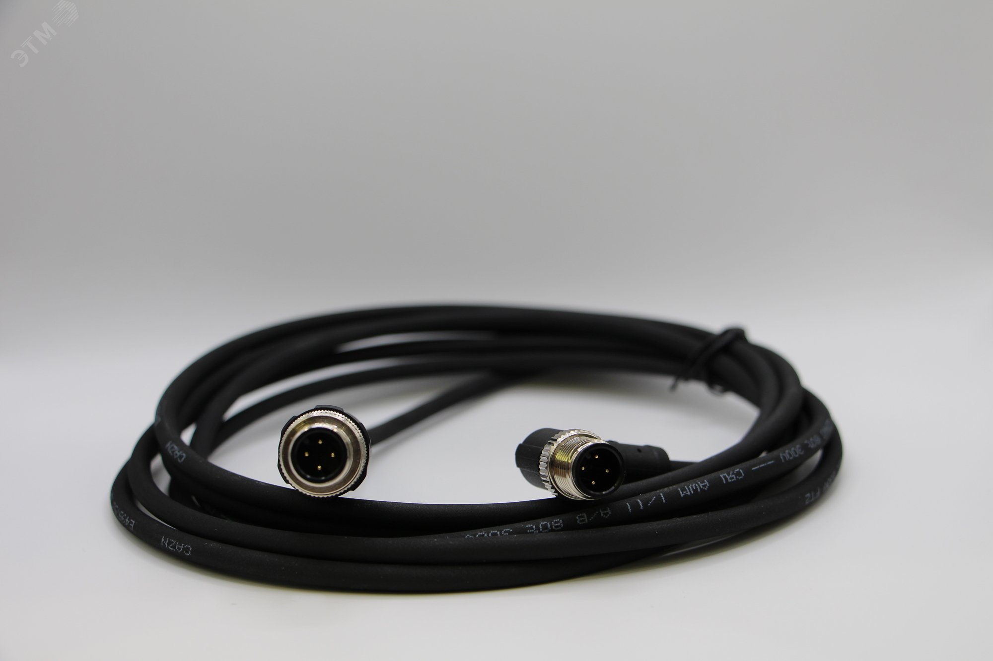 Изображение товара Кабель M12, кодировка 4A, штыревой штыревой, 3000 мм, угловой прямой, полиуретан, черный (шт)