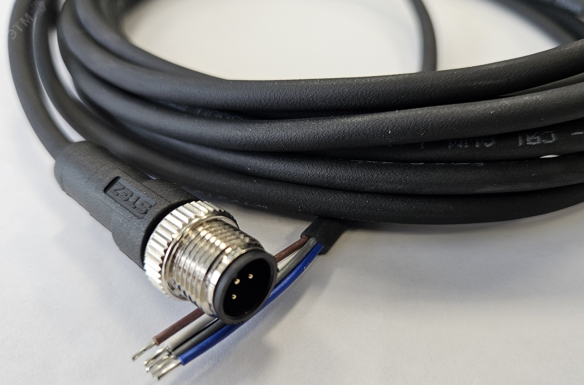 Изображение товара Кабель M12, 5A, штыревой, 5000 мм, прямой, полиуретан, черный, свободный конец (шт)