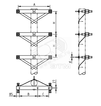 Изображение товара Траверса одноцепная промежуточная для жб стоек 20 кВ ЭНЕРВИК SH151.1R
