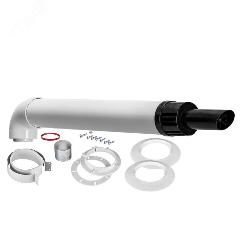 Изображение товара Дымоход коаксиальный d 60/100 мм L 1350 мм с хомутом, фланцем и втулкой, антиобледенительное исполнение (шт)