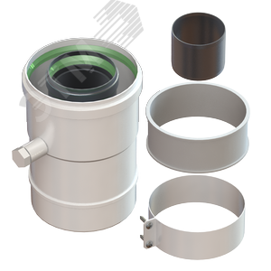 Изображение товара Адаптер коаксиальный d 60/100 мм L 150 мм вертикальный с хомутом, втулкой и конденсатоотводом (шт)