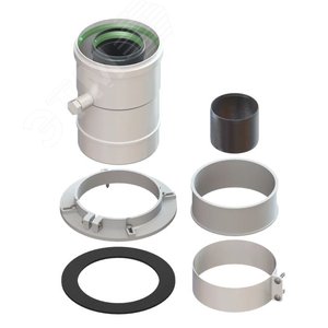 Изображение товара Адаптер коаксиальный d 60/100 мм L 150 мм вертикальный с хомутом, фланцем, втулкой и конденсатоотводом (шт)