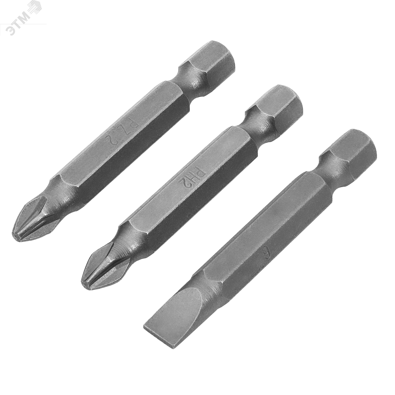 Изображение товара Набор бит PH2 PZ2 SL1 50 мм из стали S2, 3 шт. Интерскол