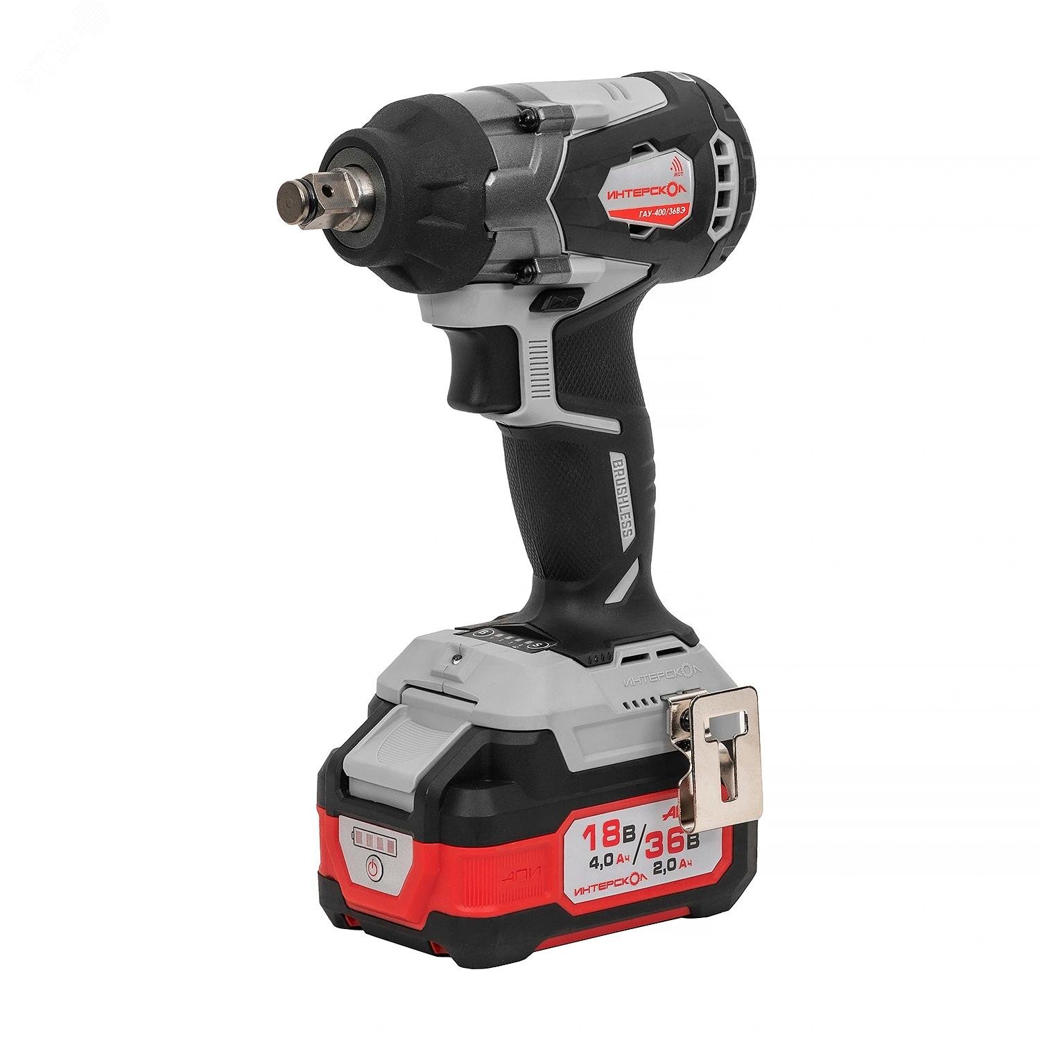 Изображение товара Бесщеточный ударный гайковерт интерскол ГАУ-400/36ВЭ Li-ion 2 аккумулятора