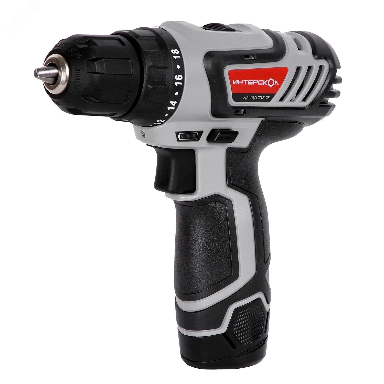 Изображение товара Дрель-шуруповерт аккумуляторная ДА-10/12ЭР 28 Интрескол Li-ion гарантия