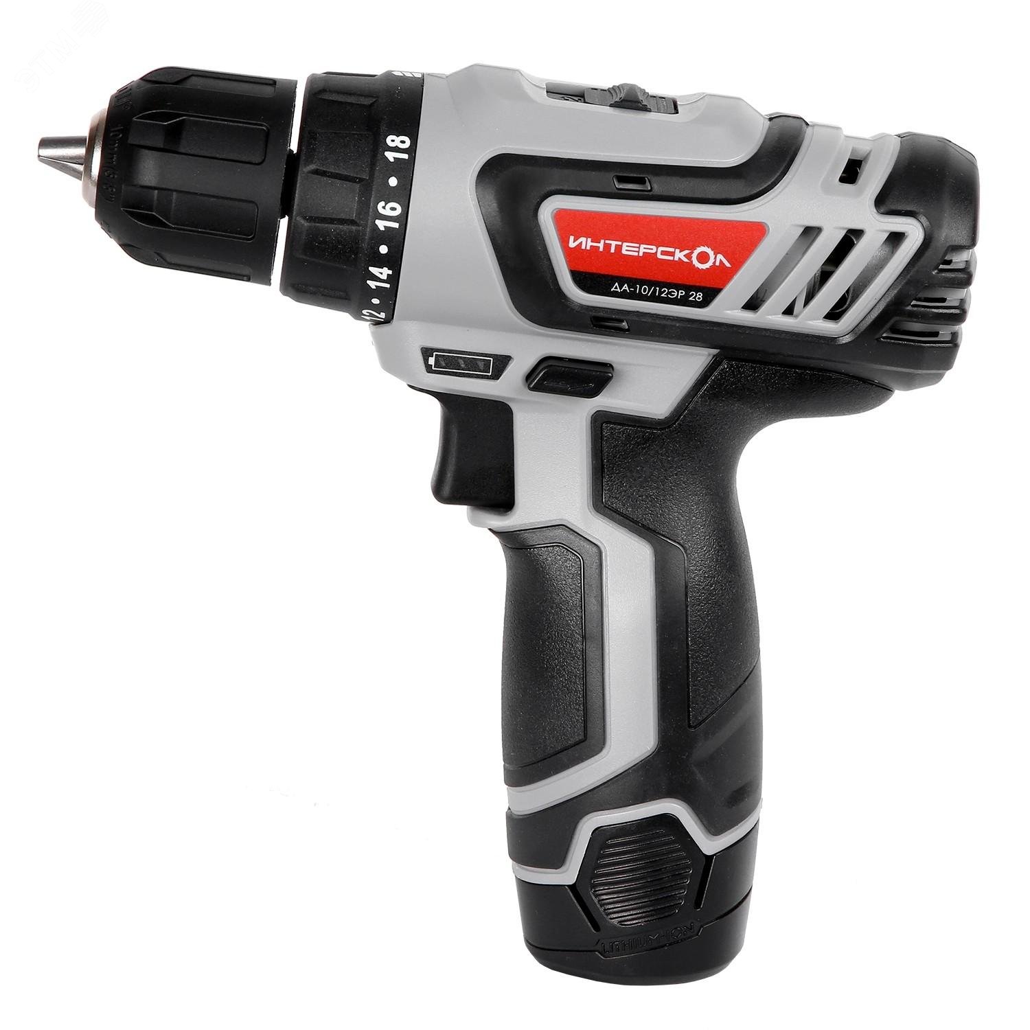 Изображение товара Дрель-шуруповерт аккумуляторная Интерскол ДА-10/12ЭР 28 Li-ion 2 Ач