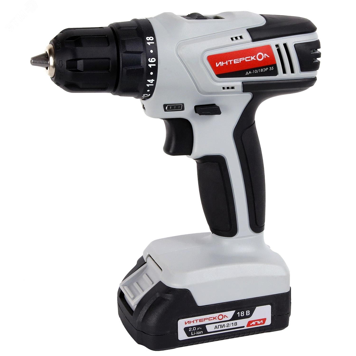 Изображение товара Дрель-шуруповерт аккумуляторная ДА-10/18ЭР 35 с аккумулятором 2,0Ач и экокейсом