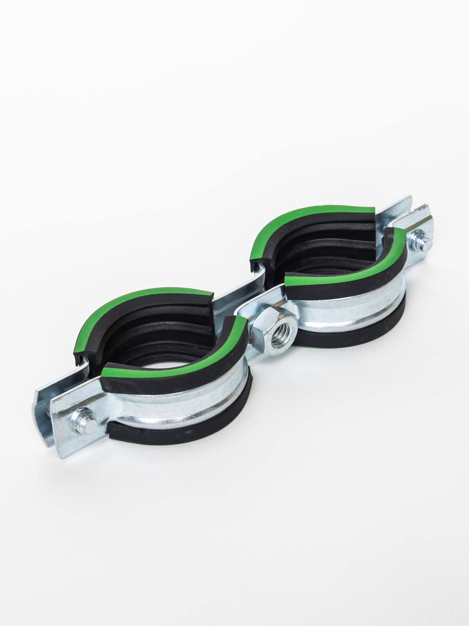 Хомут двойной сантехнический Mayer д/труб 1' (32-35мм) гайка М8 и уплотн. с зел.полосой