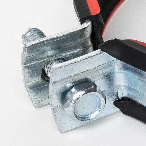 Хомут высокой нагрузки Mayer д/труб 3' (88-94 мм) 2,5X25 гайка М12 и уплотн. с красной полосой - фото 4