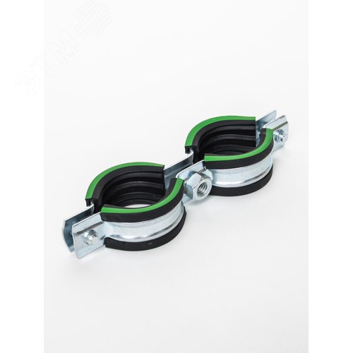 Хомут двойной сантехнический Mayer д/труб 1' (32-35мм) гайка М8 и уплотн. с зел.полосой - фото 1