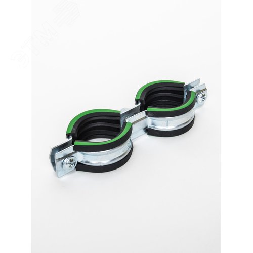 Хомут двойной сантехнический Mayer д/труб 1' (32-35мм) гайка М8 и уплотн. с зел.полосой - фото 2