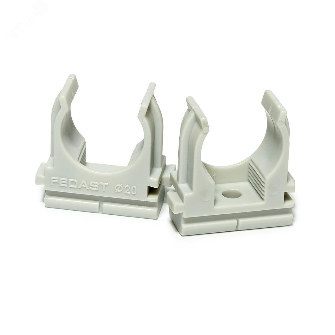 Изображение товара Крепеж-клипса для труб для монтажного пистолета серая в п/э д20 (100 шт/уп) Fedast (упак)