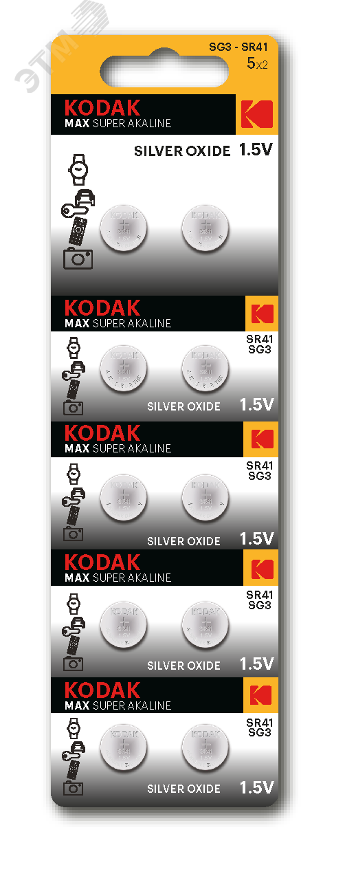 Изображение товара Батарейка KODAK SG3 (392) SR736 SR41 MAX Silver Oxid 2 В 10 шт