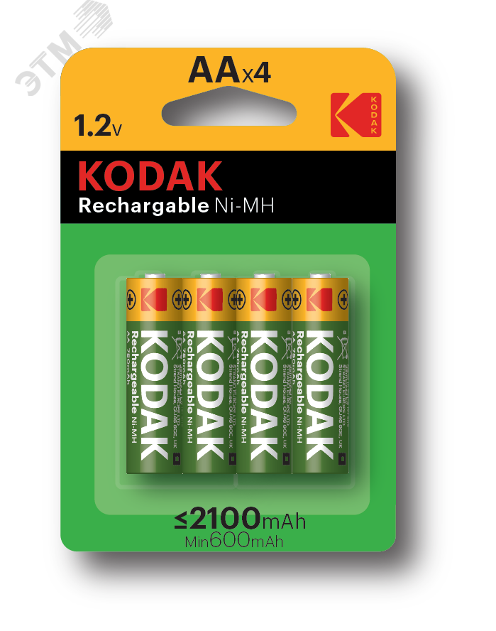 Изображение товара Аккумуляторы NiMH HR6-4BL 2100mAh KODAK комплект 4 шт